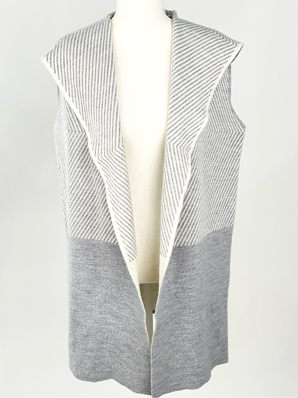 Lineamaglia Wool Blend Hooded Longline Sweater Vest Gray Cream M Italy